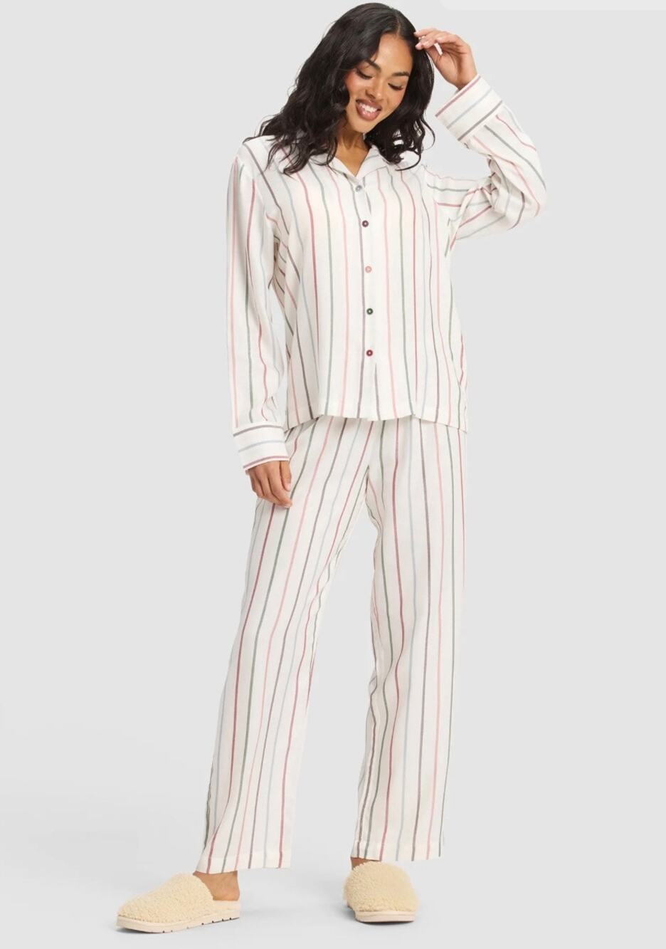 Cozy Earth Soft Woven Long Sleeve Pajama Set Cottage Stripe Women Size XS